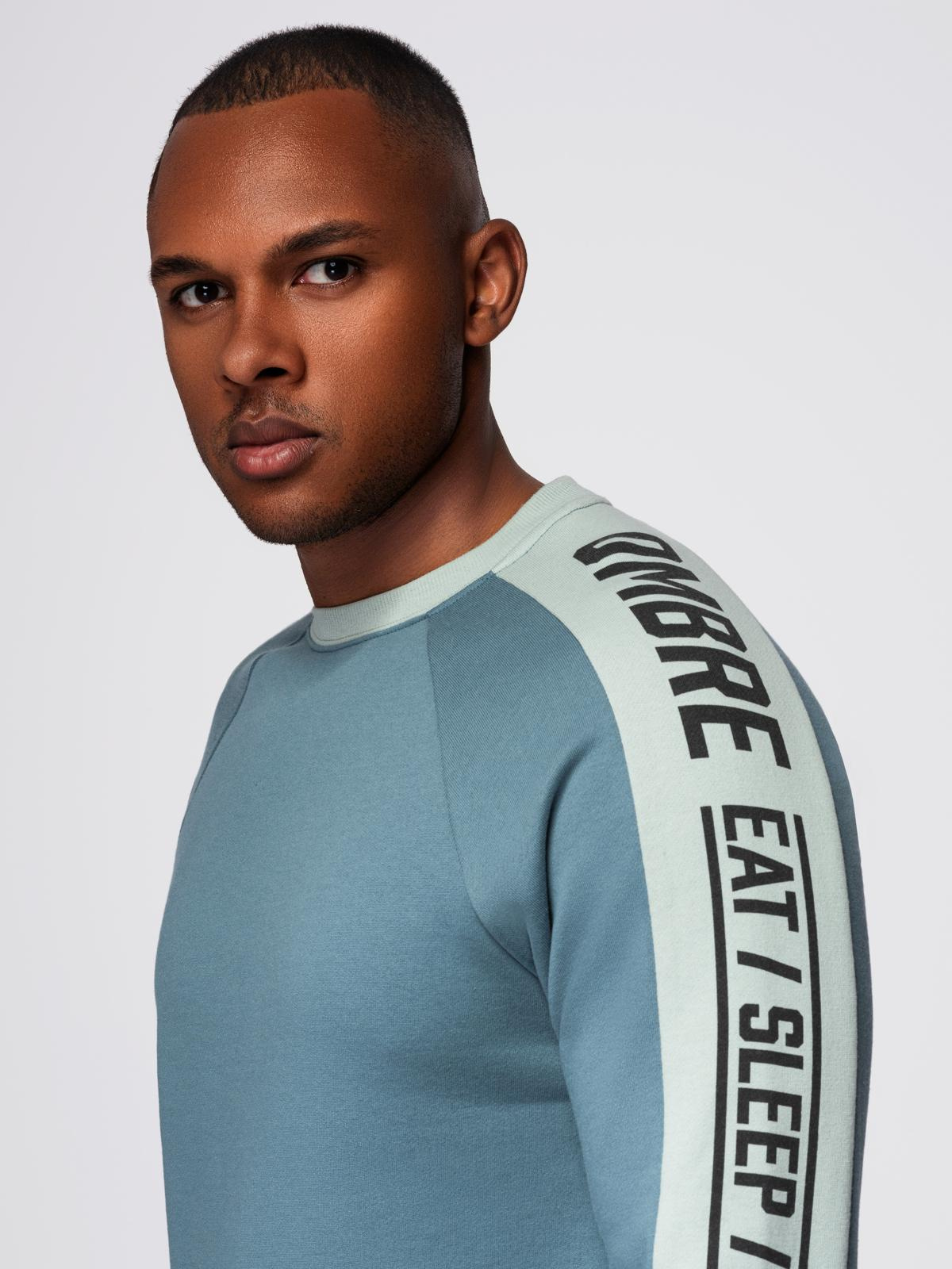 Ombre Men's sweatshirt with contrasting stripes and raglan sleeves - bleached turquoise
