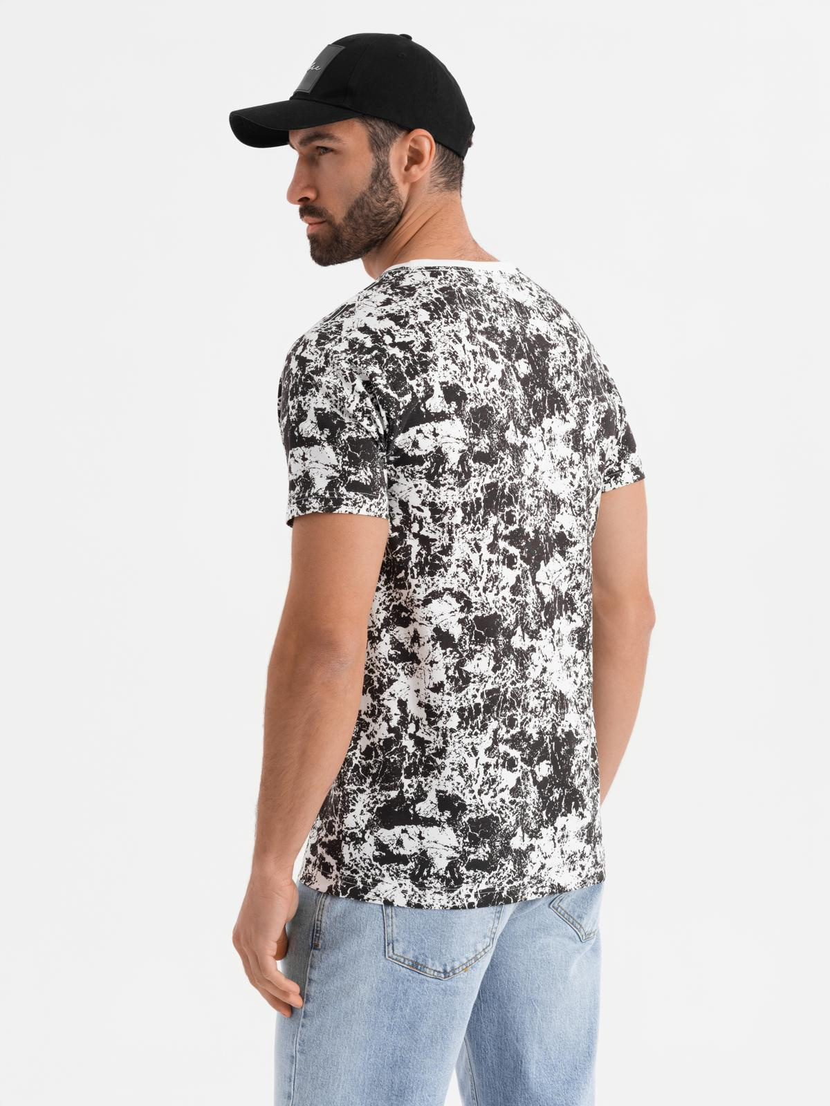 Ombre Men's patterned cotton short sleeve T-shirt - white and black