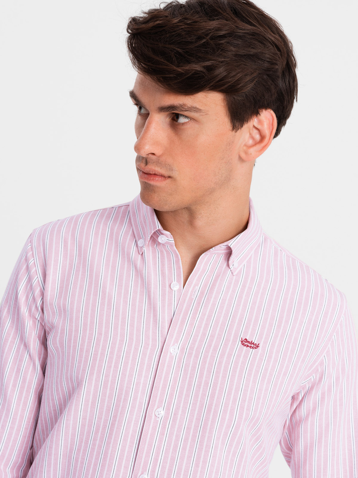 Ombre Men&#039;s cotton REGULAR FIT shirt with fine stripes - pink