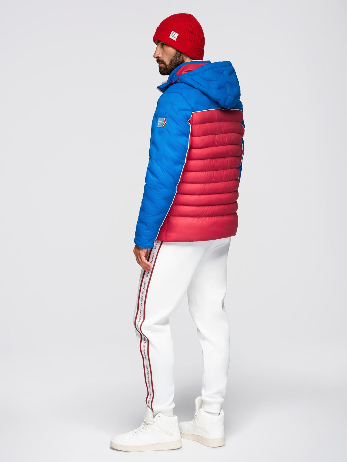 Ombre Men&#039;s quilted jacket with detachable hood - blue and red