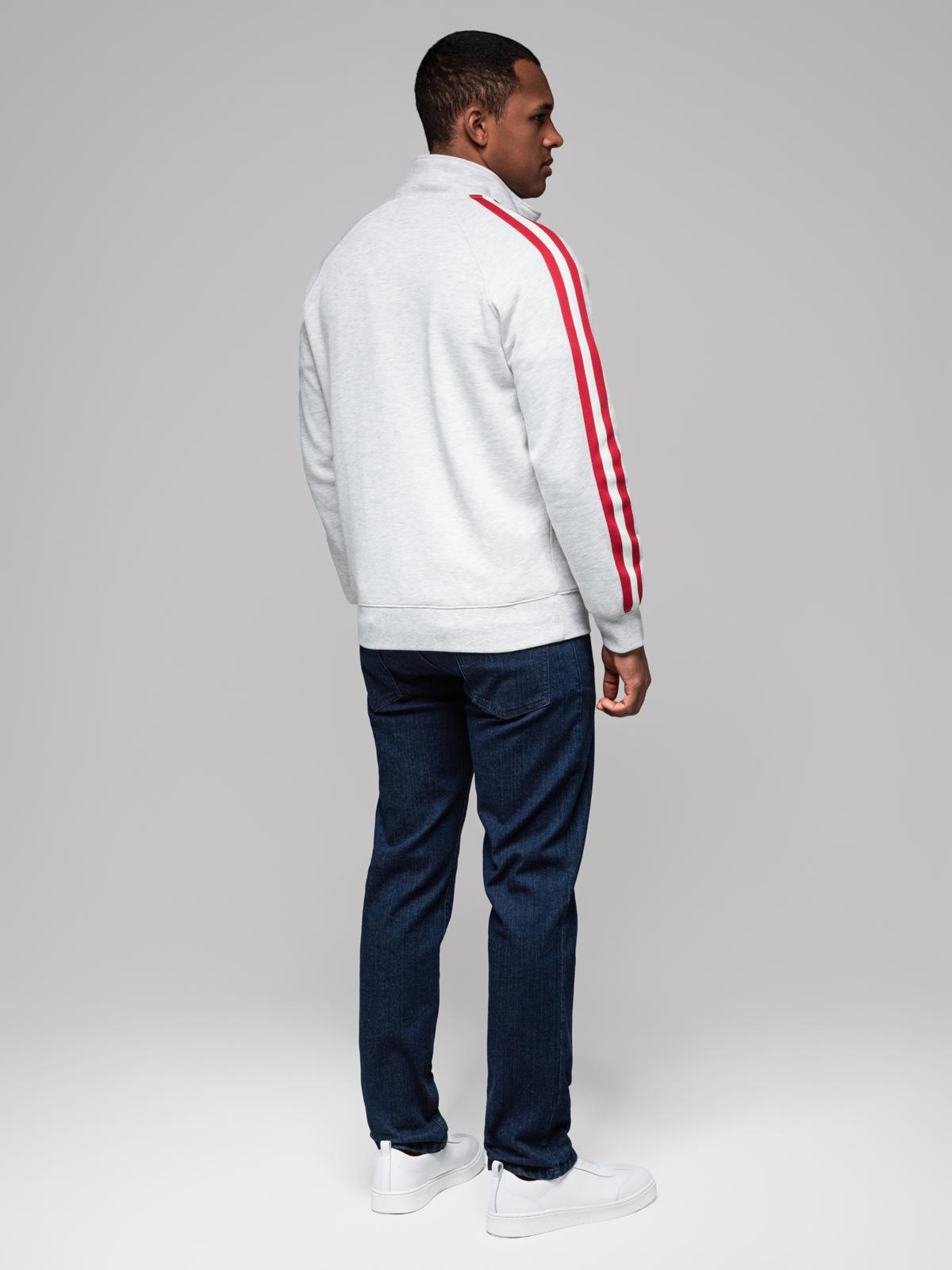 Ombre Men's sweatshirt with high collar and stripes - grey melange