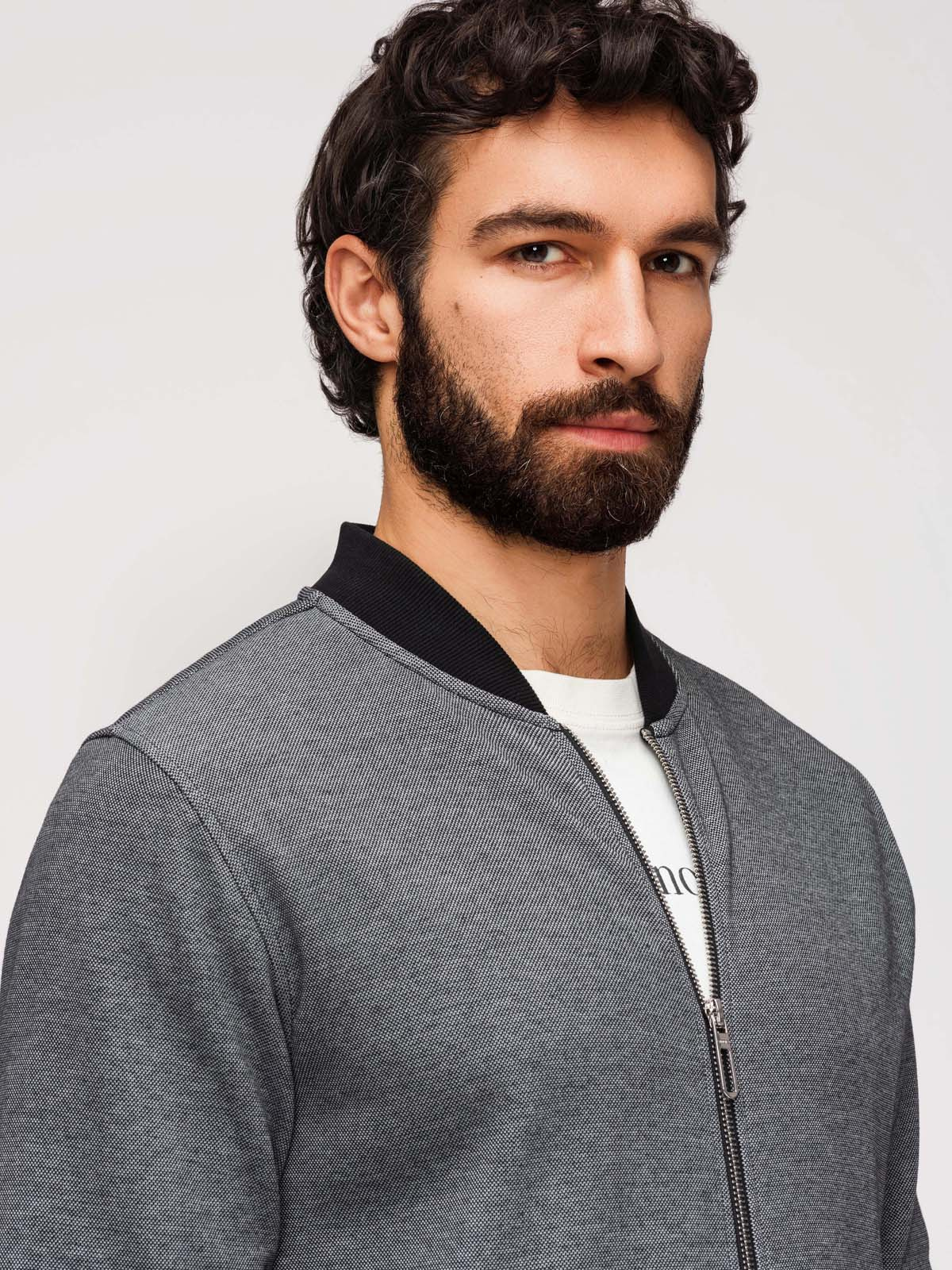 Ombre Men's pique knit bomber jacket - black