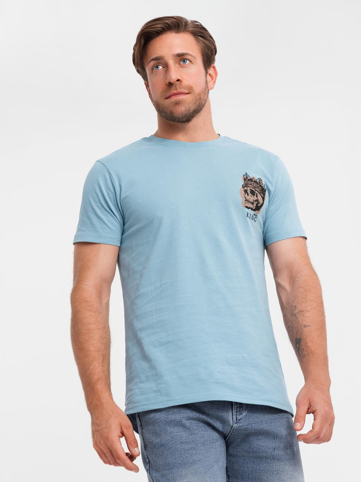 Ombre Men's cotton t-shirt with chest print - light blue