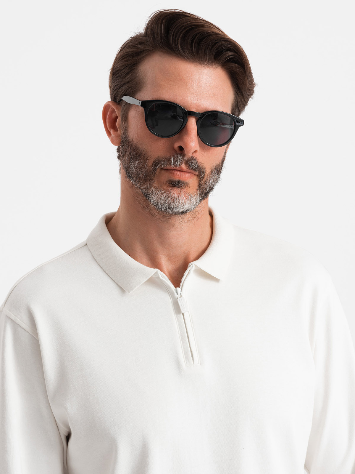 Ombre Men&#039;s polo longsleeve with zippered collar - white