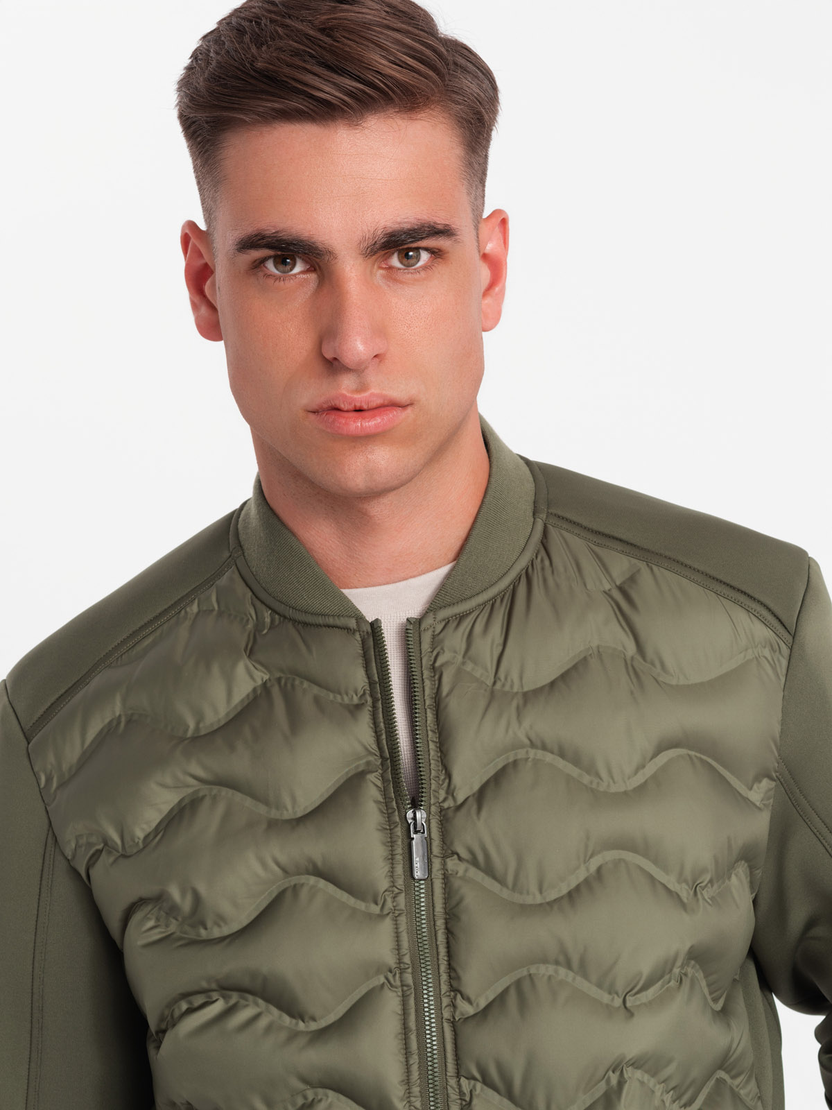 Ombre Men&#039;s quilted bomber jacket - dark olive green