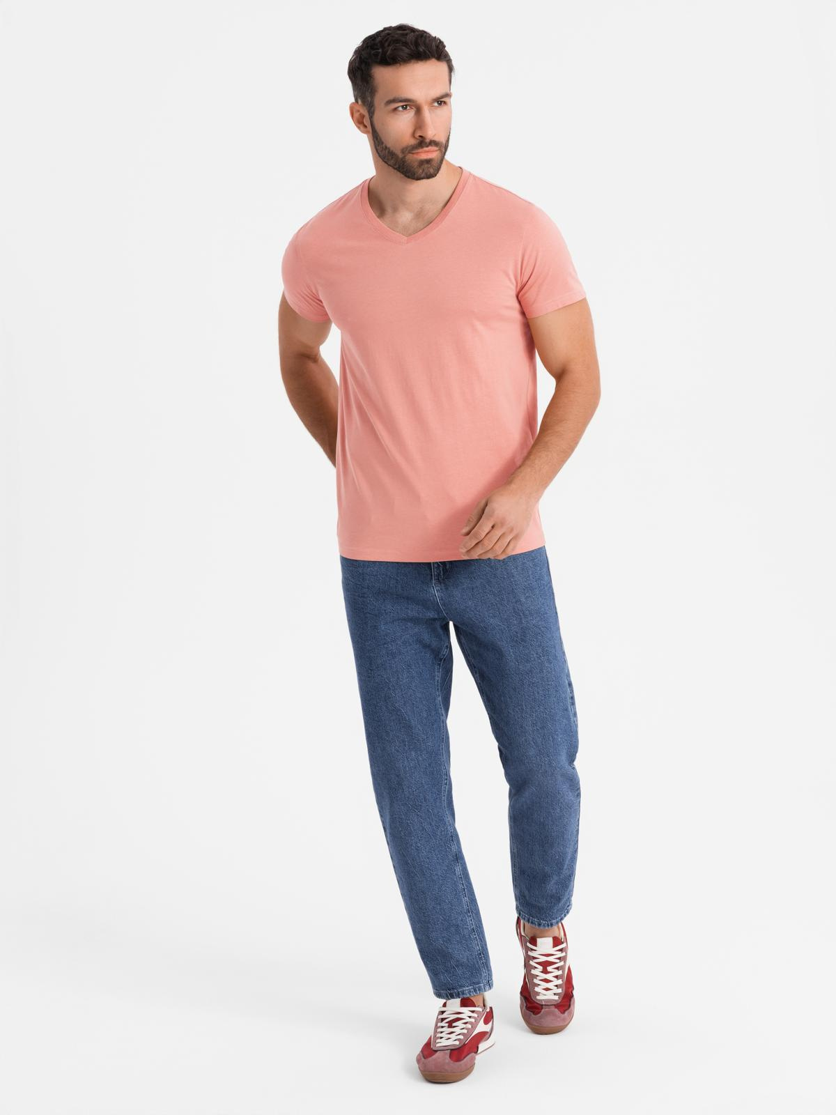 Ombre BASIC men's classic cotton tee-shirt with a v-neck - pink