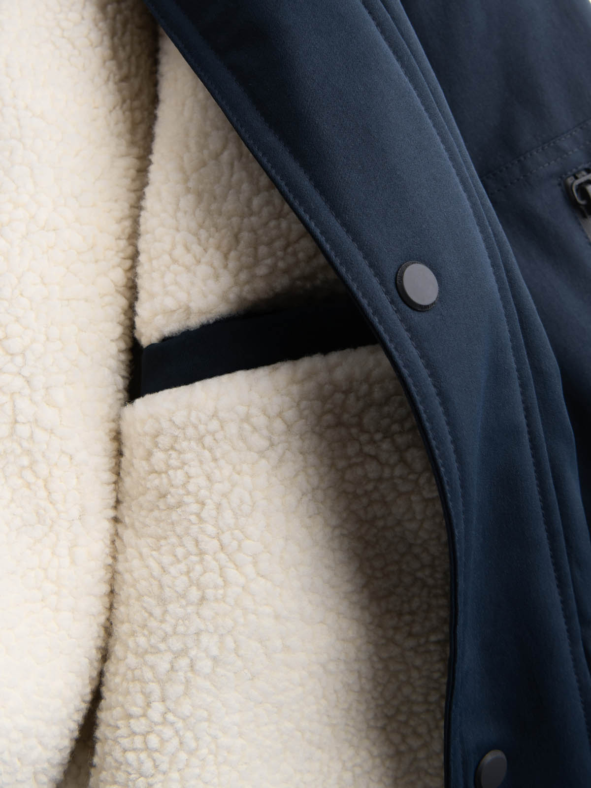 Ombre Men's long parka sherpa jacket – navy blue