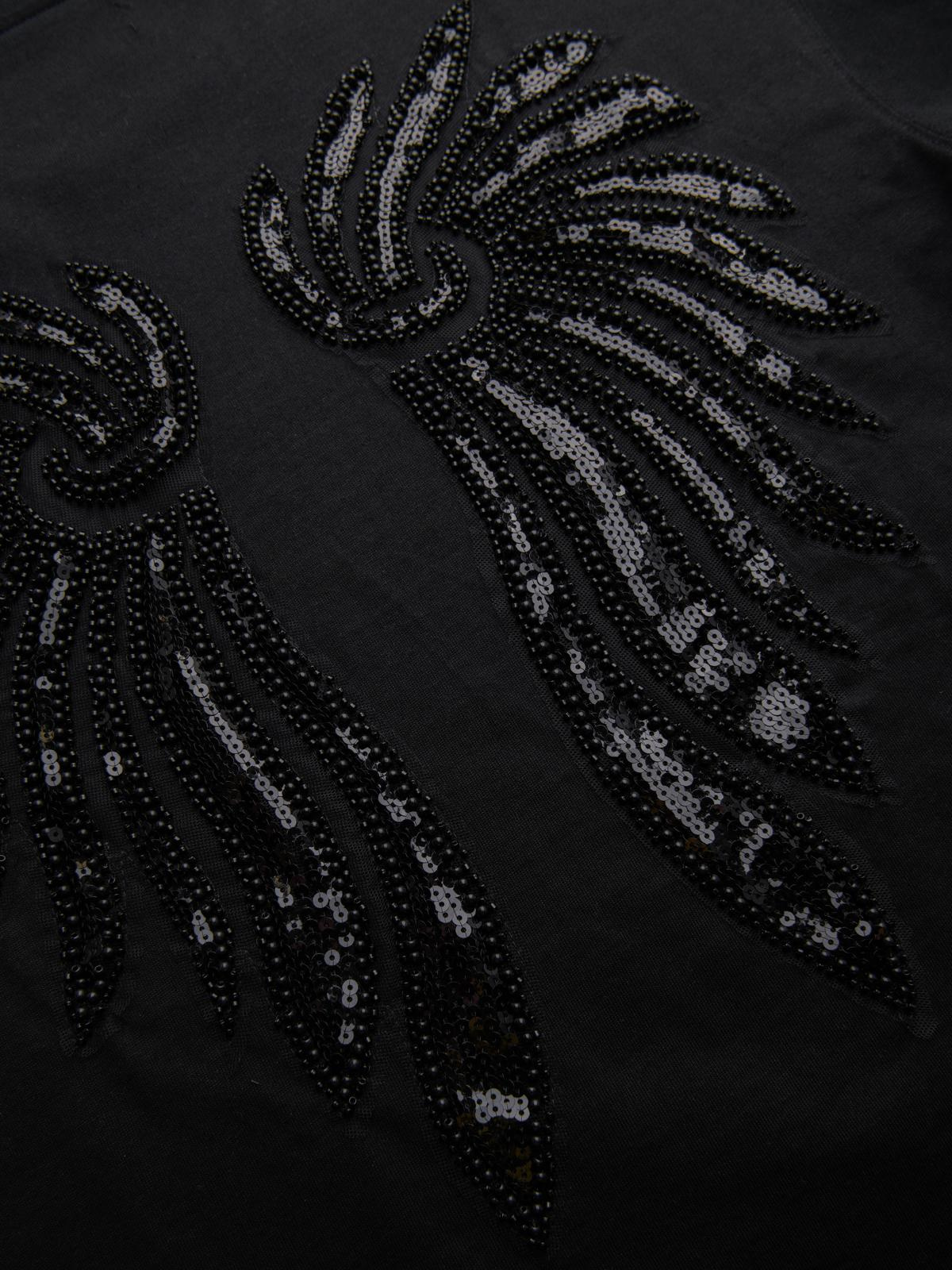Ombre Men&#039;s cotton T-shirt with sequin wing motif on back - black