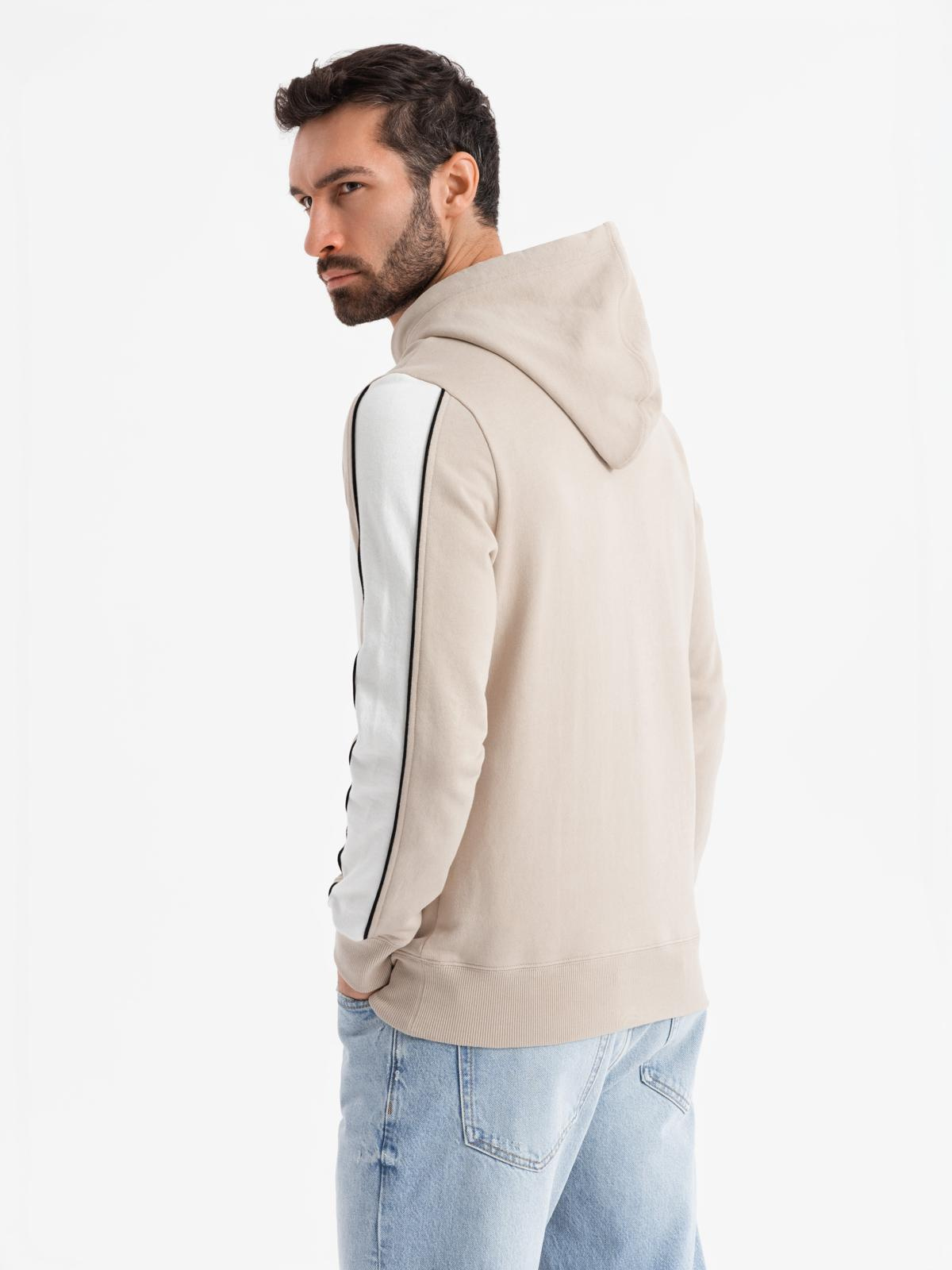 Ombre Men's cotton hoodie with contrasting elements - beige