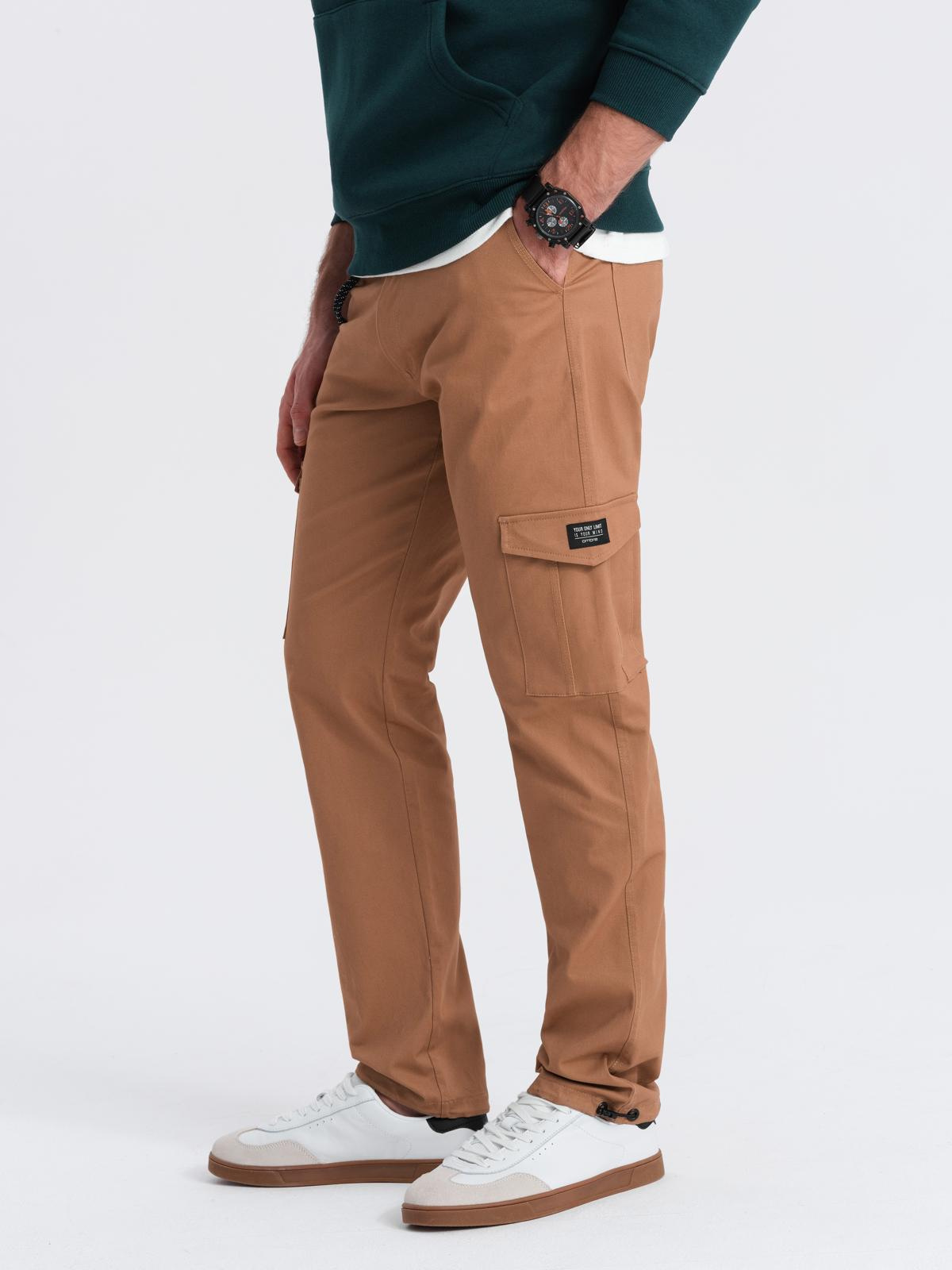 Ombre Men&#039;s pants with cargo pockets and leg hem - light brown