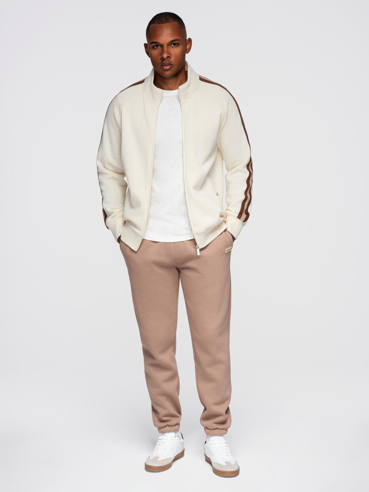 Ombre Men&#039;s sweatshirt with high collar and stripes - cream