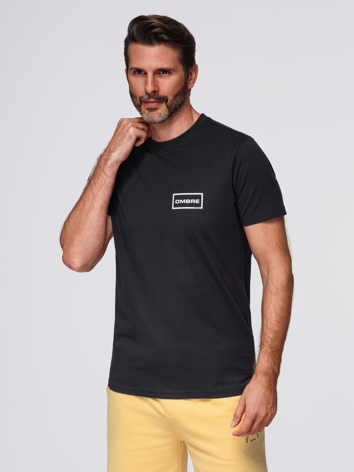 Ombre Men's knitted t-shirt with printed REGULAR cut - black