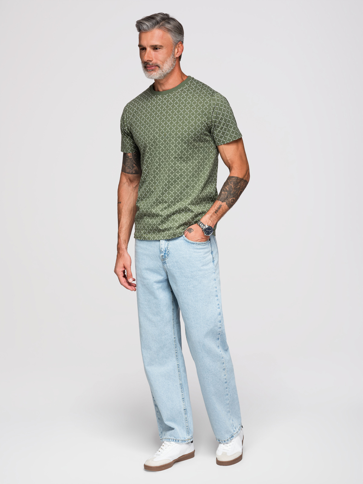 Ombre Men's full print knit shirt - olive