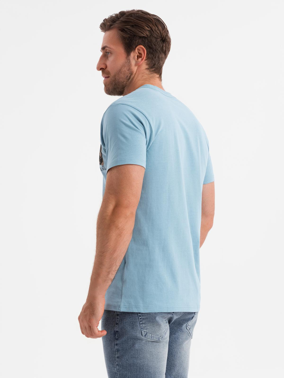 Ombre Men's cotton t-shirt with chest print - light blue