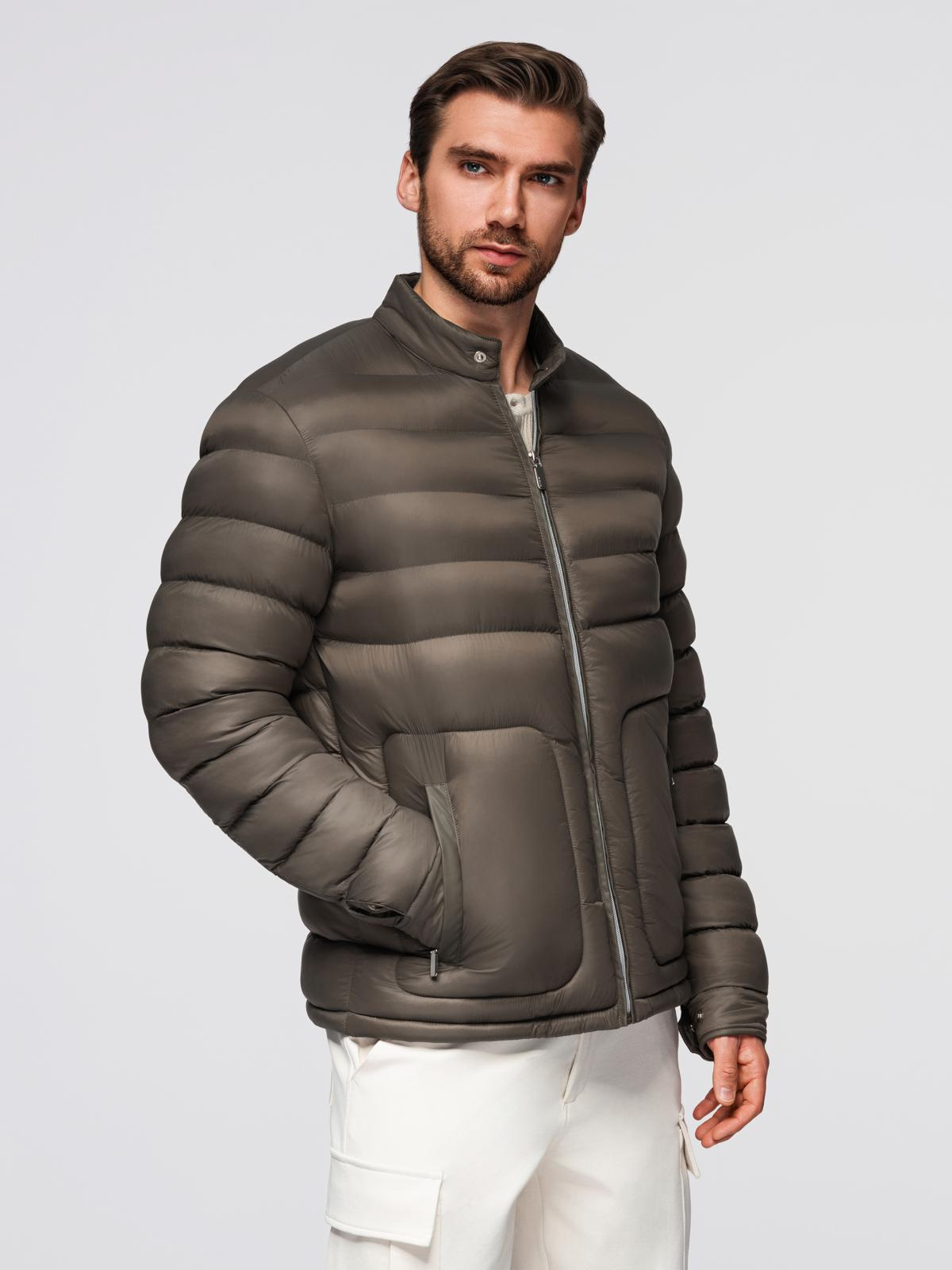 Ombre Classic quilted men&#039;s jacket with stand-up collar - olive