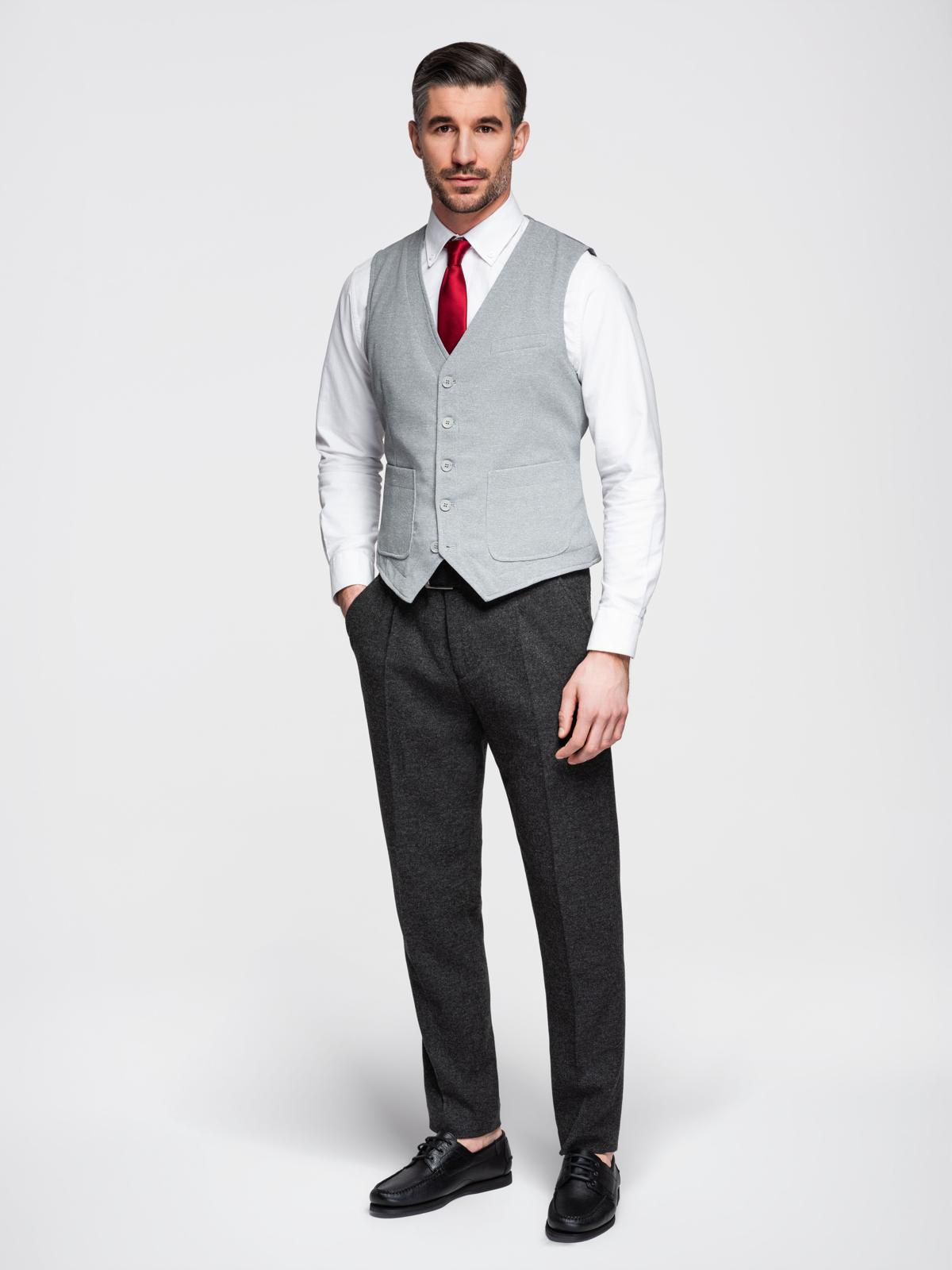 Ombre Fitted structured men's vest with patch pockets - grey melange