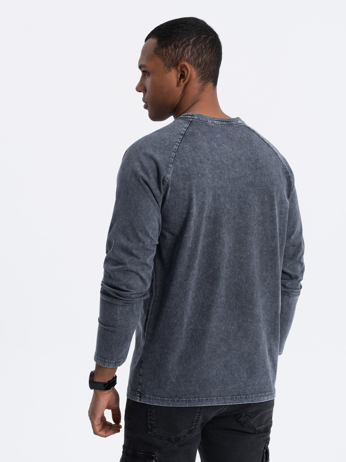 Ombre Men&#039;s wash henley longsleeve with raglan sleeves - dark blue