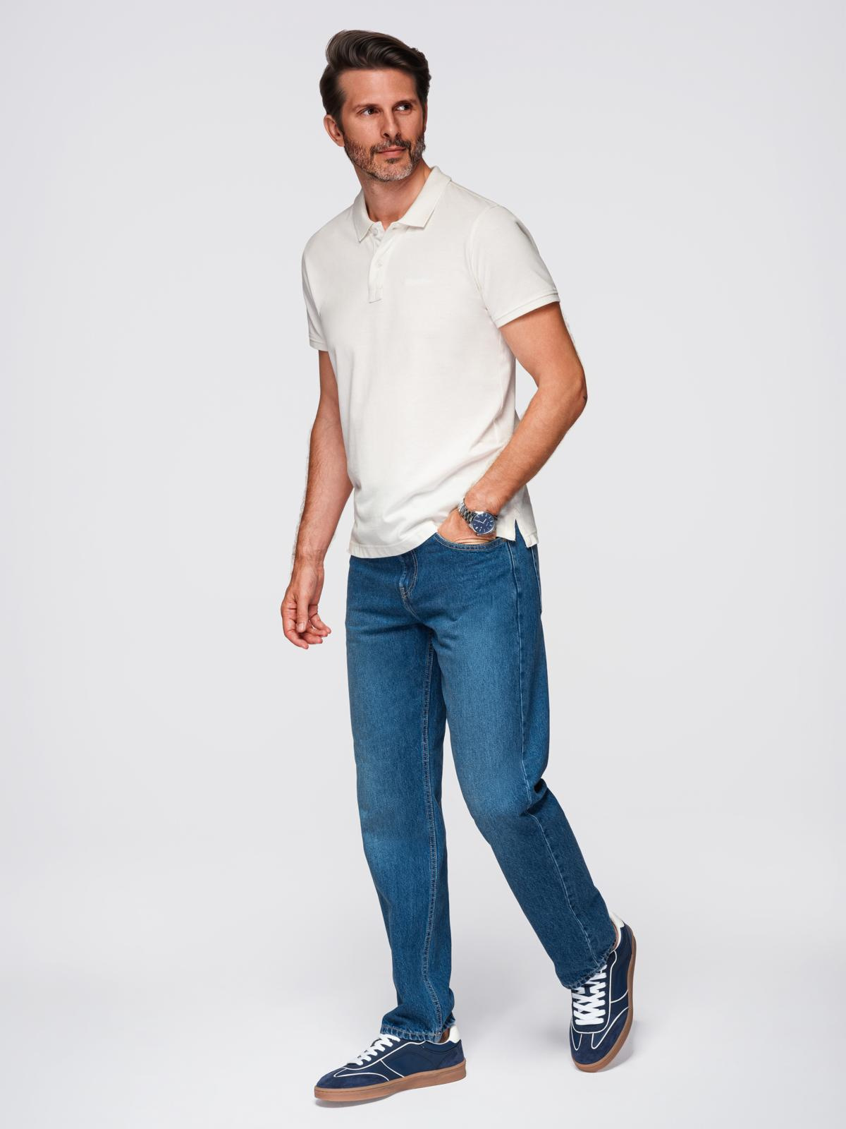 Ombre Polo shirt in cotton pique knit - ecru