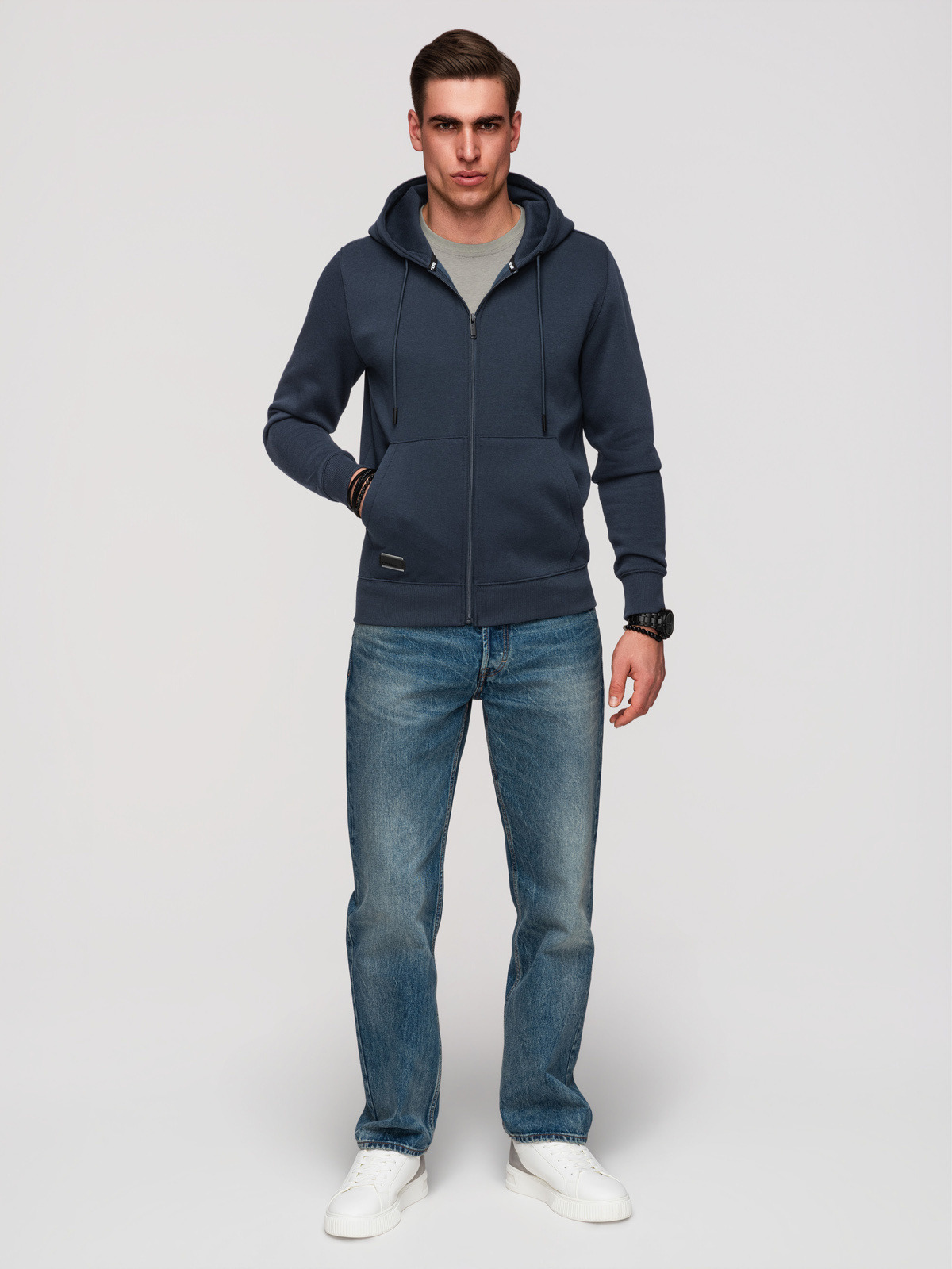 Ombre Men's unbuttoned BASIC sweatshirt - navy blue