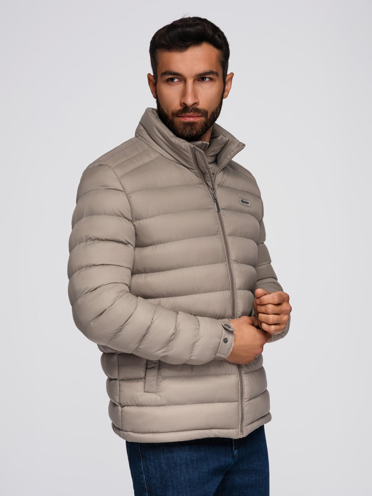 Ombre Men&#039;s quilted jacket with two fasteners - dark beige