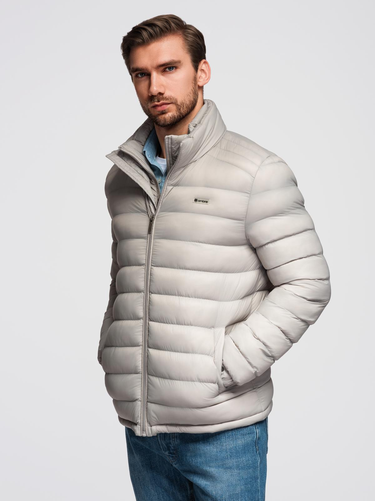 Ombre Men&#039;s quilted jacket with two fasteners - light grey