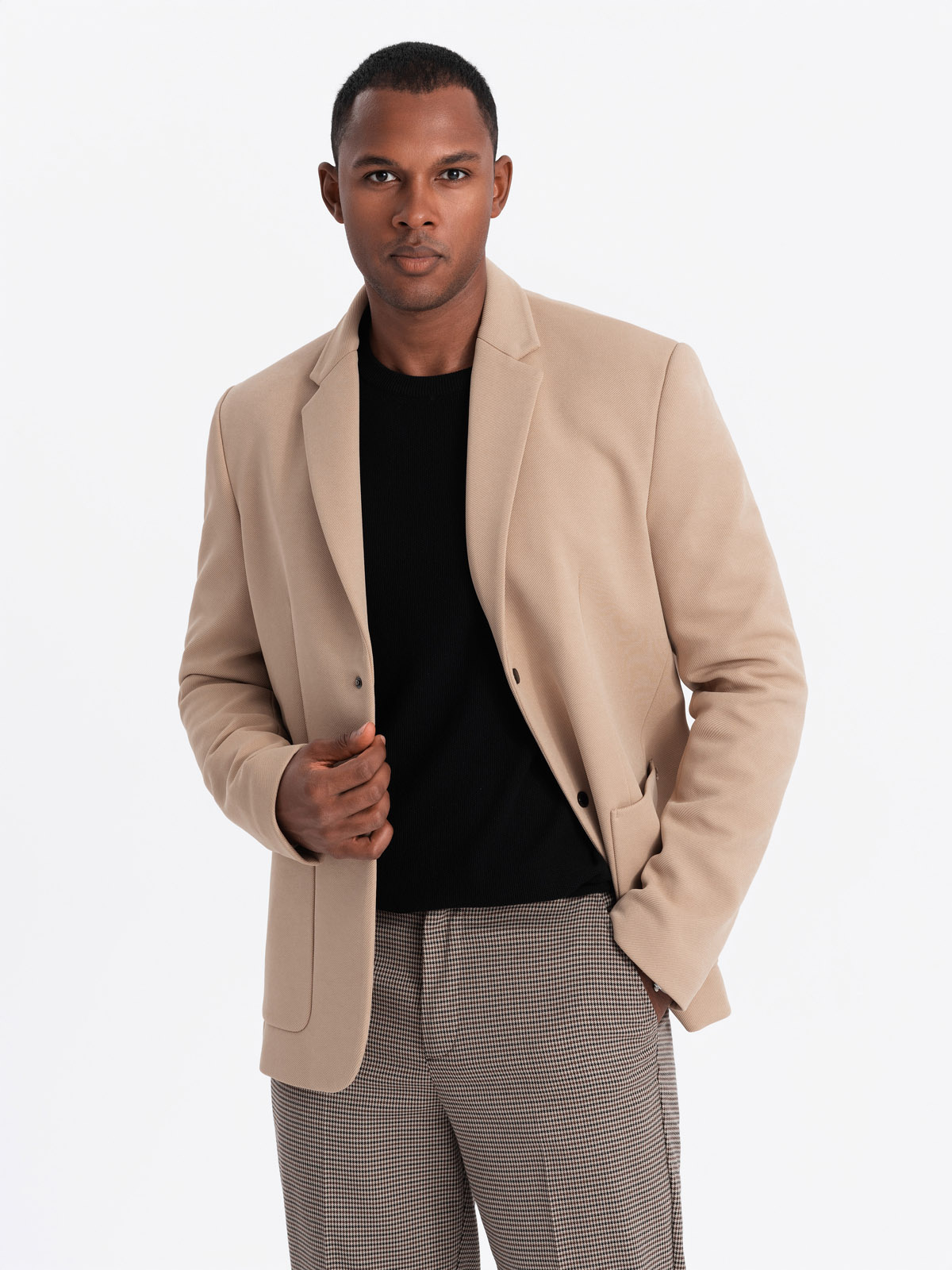 Ombre Men's jacket with high collar and hood - light brown