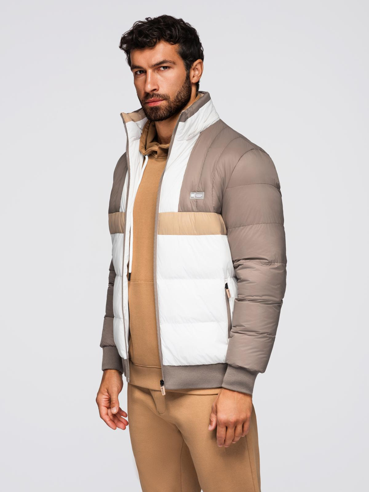 Ombre Colorful retro men&#039;s sports jacket - beige and white