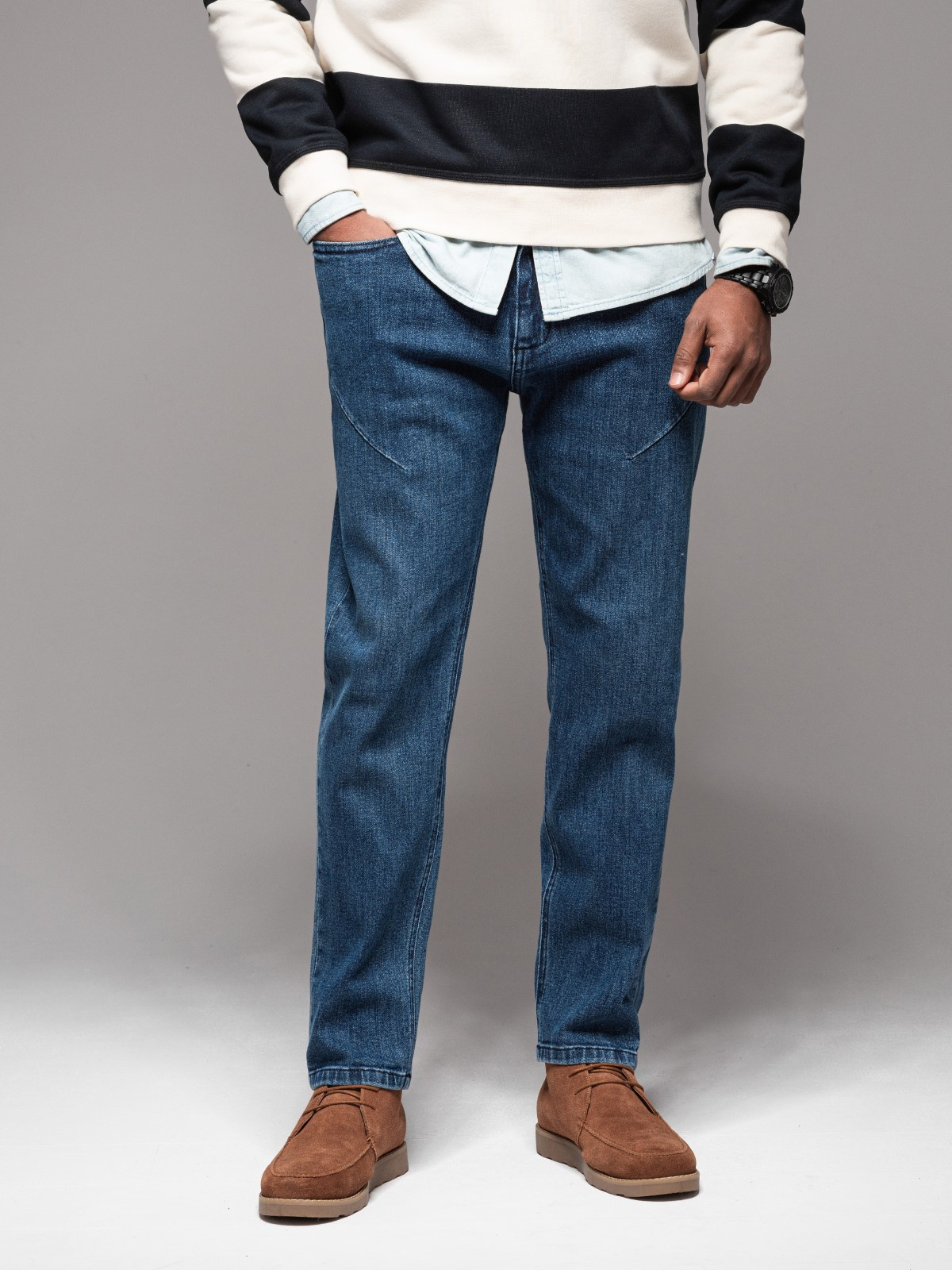 Ombre Men&#039;s CARROT FIT denim pants with decorative darts - dark blue