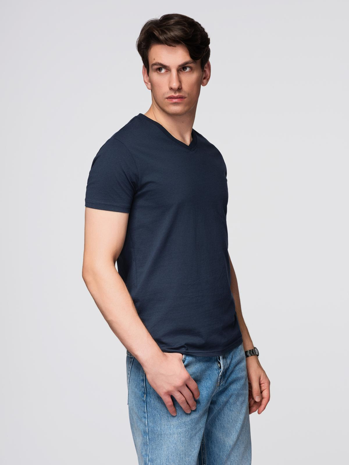 Ombre Men's BASIC classic cotton T-shirt with a v-neck - navy blue