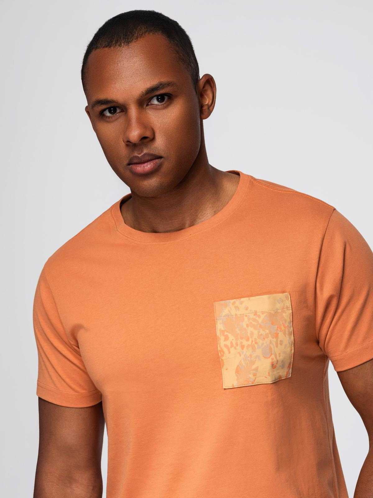 Ombre Men's cotton t-shirt with printed pocket - orange