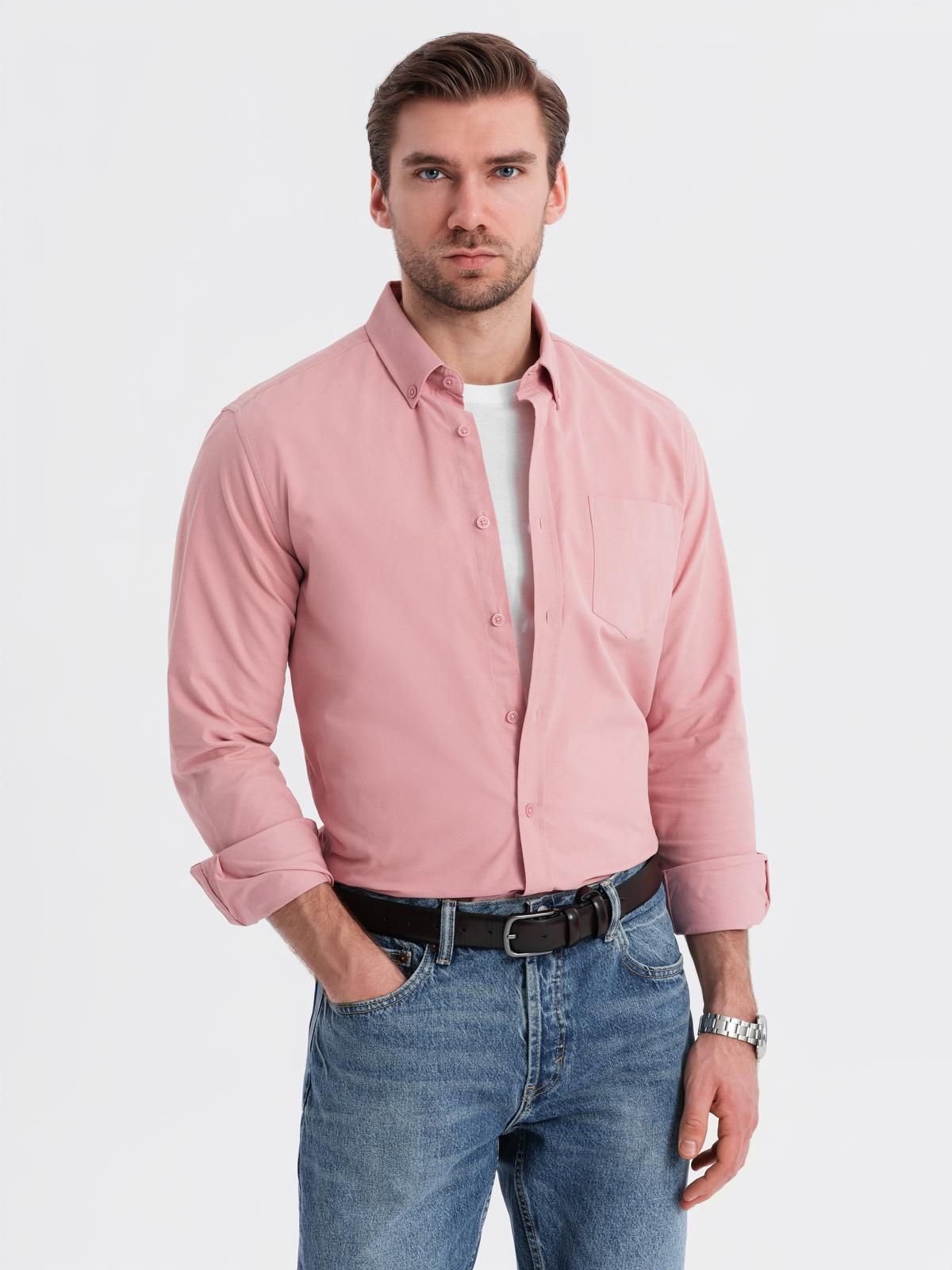 Ombre Men&#039;s REGULAR FIT cotton shirt with pocket - pink