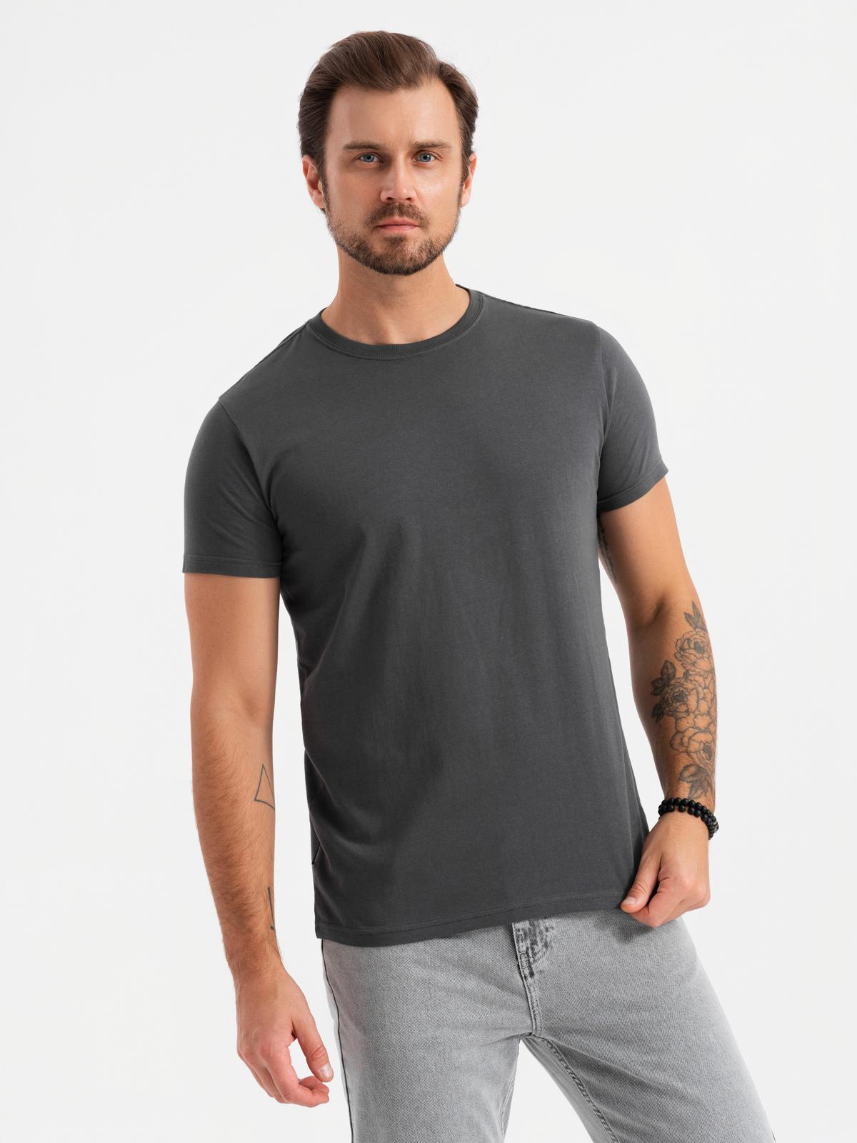 Ombre BASIC men's cotton shirt set with round neckline - white/graphite/blue denim