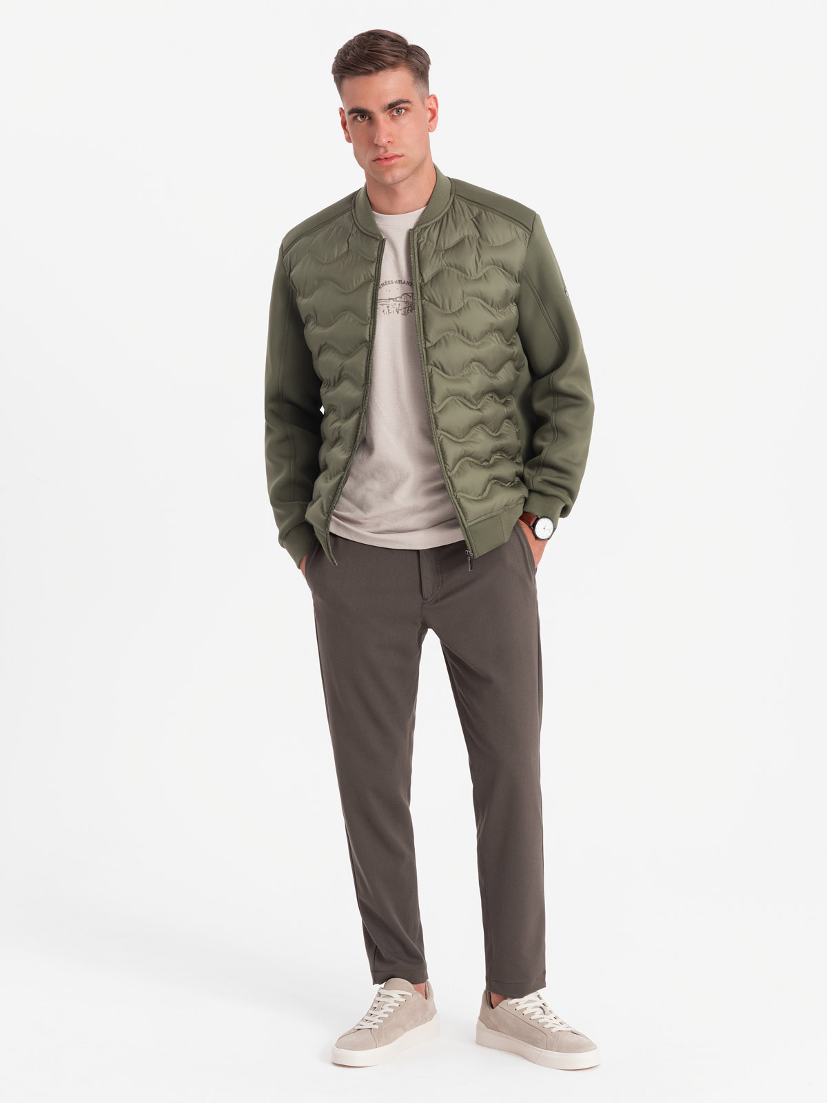 Ombre Men&#039;s quilted bomber jacket - dark olive green