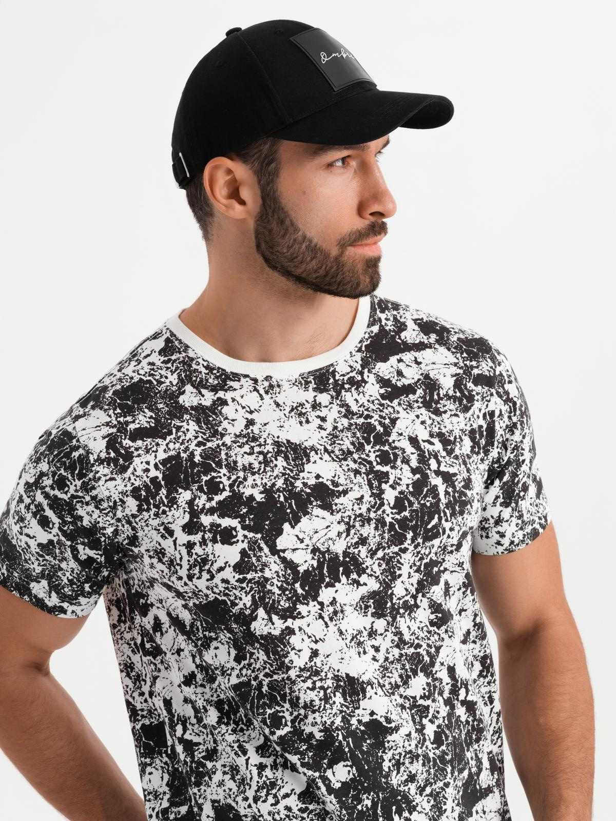 Ombre Mens patterned cotton short sleeve T-shirt - white and black