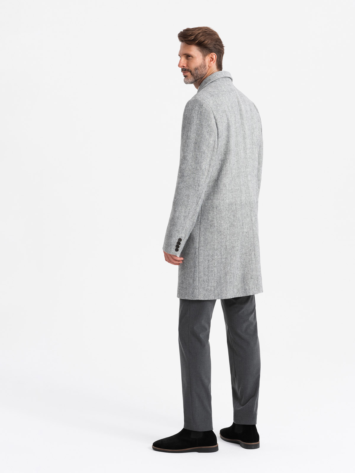 Ombre Elegant double-breasted men&#039;s herringbone coat - grey