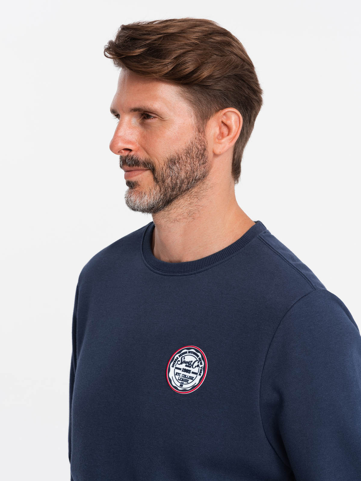 Ombre Men's Non-stretch Sweatshirt With College Style Patch - Navy Blue