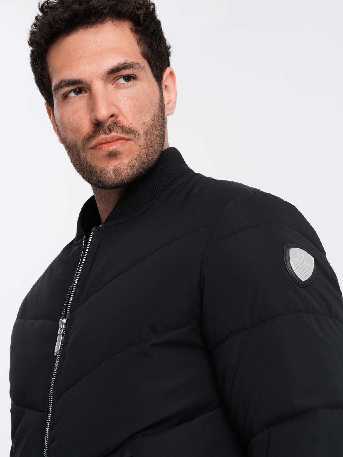Ombre Men&#039;s quilted bomber jacket with metal zippers - black