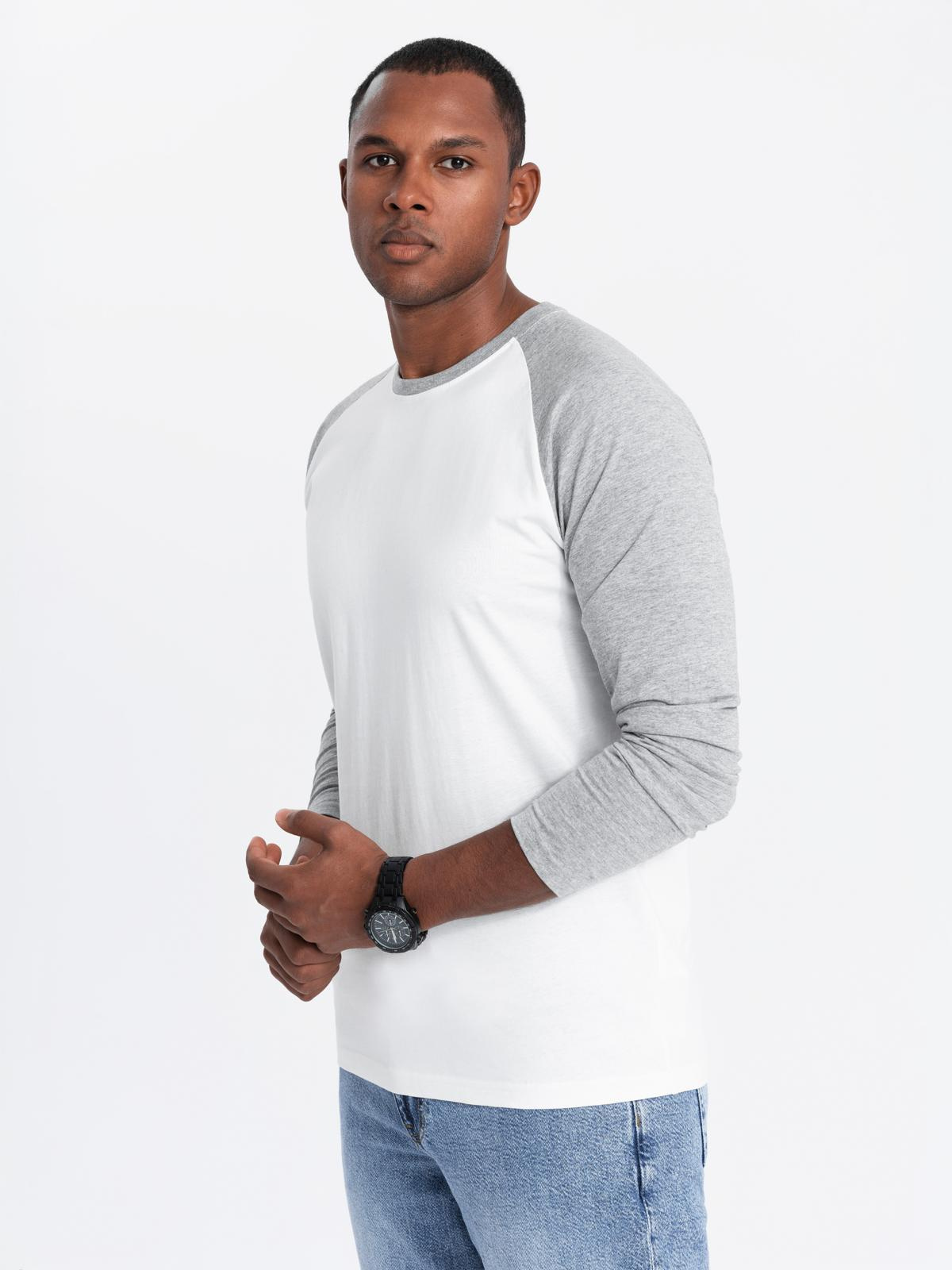 Ombre Men's longsleeve with raglan contrast sleeves - white and gray