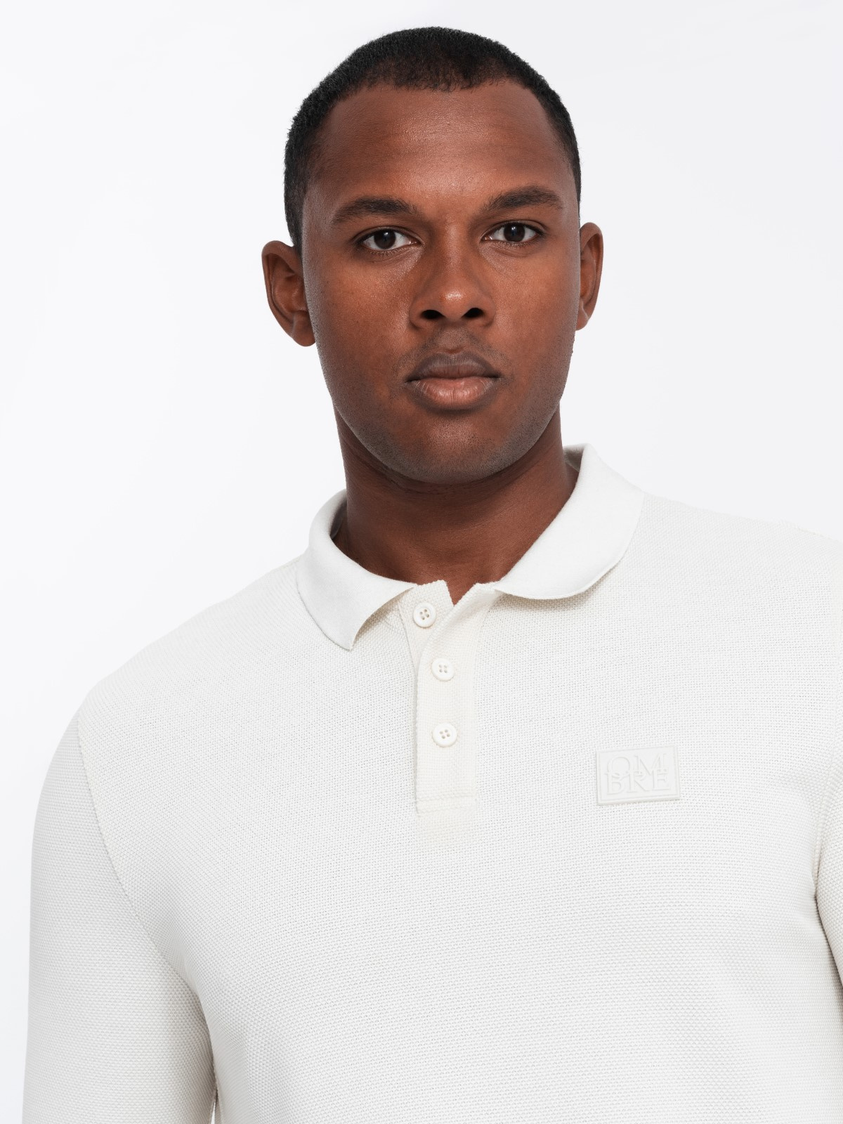 Ombre Structured men's polo longsleeve with patch - white