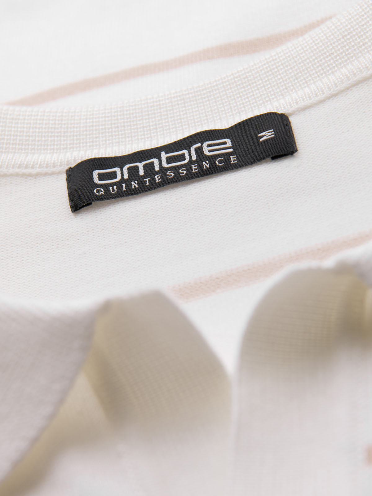 Ombre Men&#039;s horizontal striped polo longsleeve with viscose - white and beige