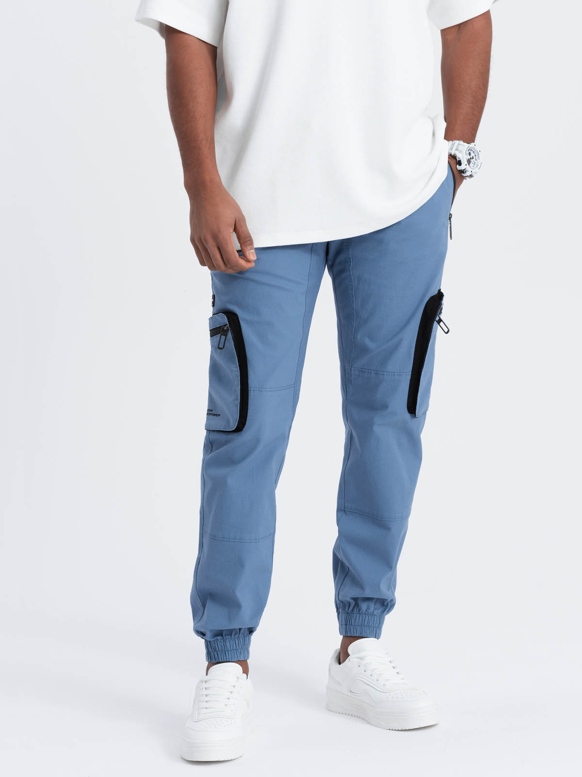 Ombre Men&#039;s JOGGER pants with stand-off and zippered cargo pockets - blue