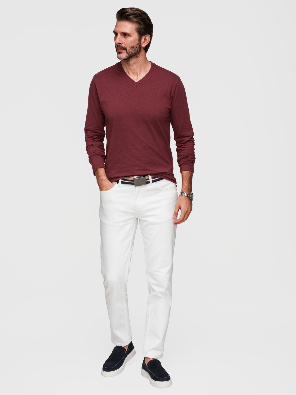 Ombre Men's unprinted longsleeve with a crew neckline - maroon