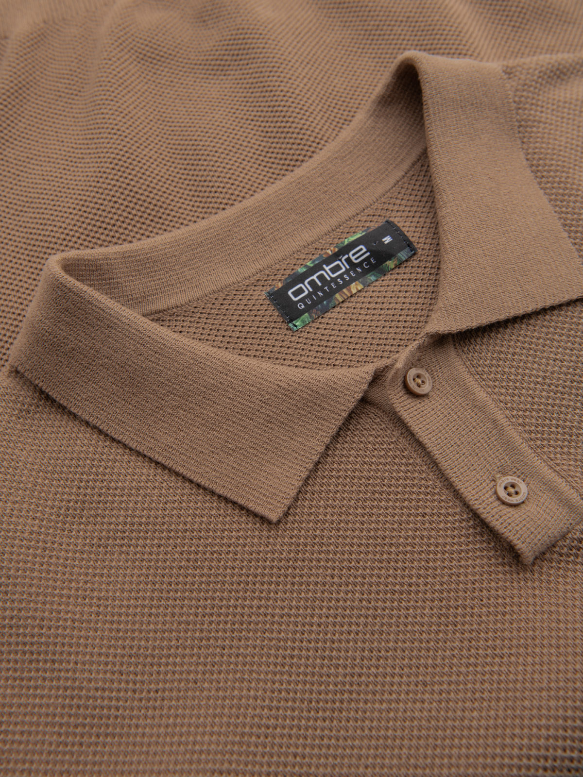 Ombre Men's cotton structured knit polo shirt - light brown