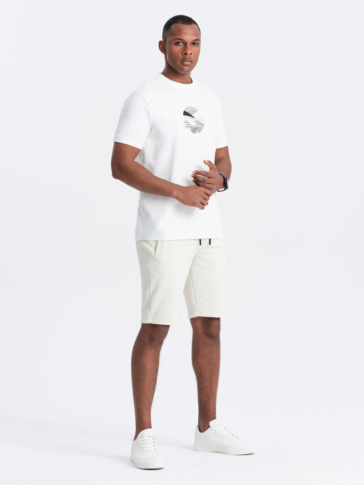 Ombre Men&#039;s pre-knee BASIC sweat shorts - cream