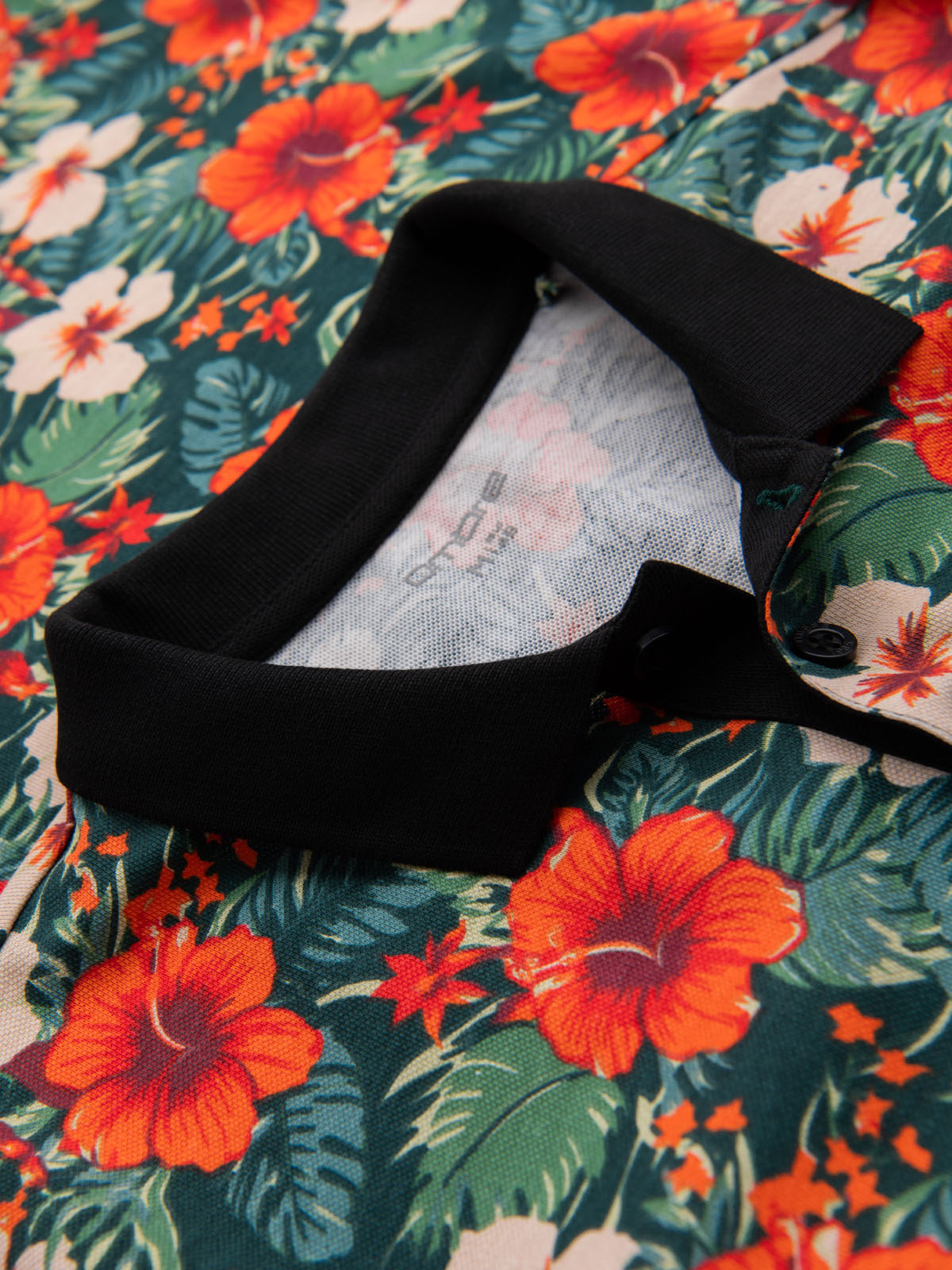 Ombre Cotton polo shirt with floral print - black