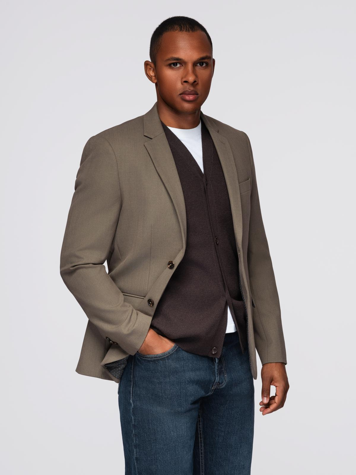 Ombre Men&#039;s elegant SLIM FIT jacket with rayon - olive