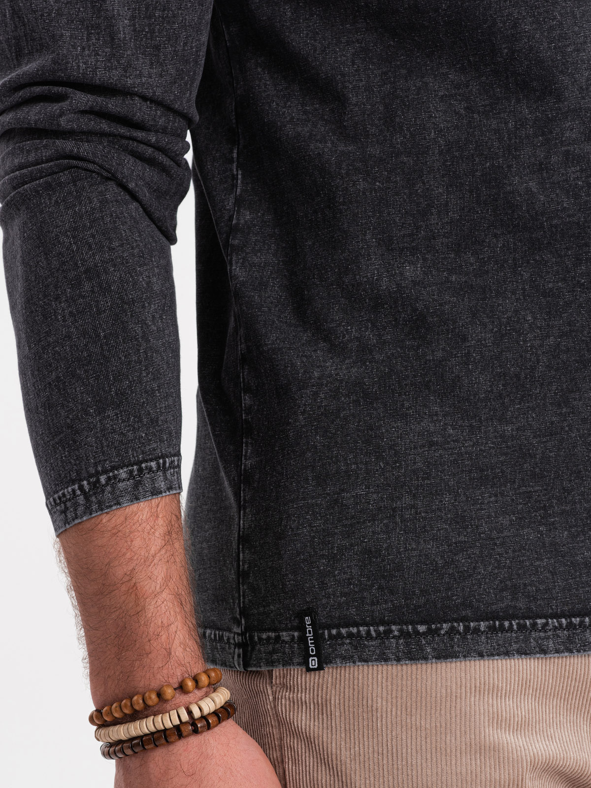 Ombre Men&#039;s wash henley longsleeve with raglan sleeves - black