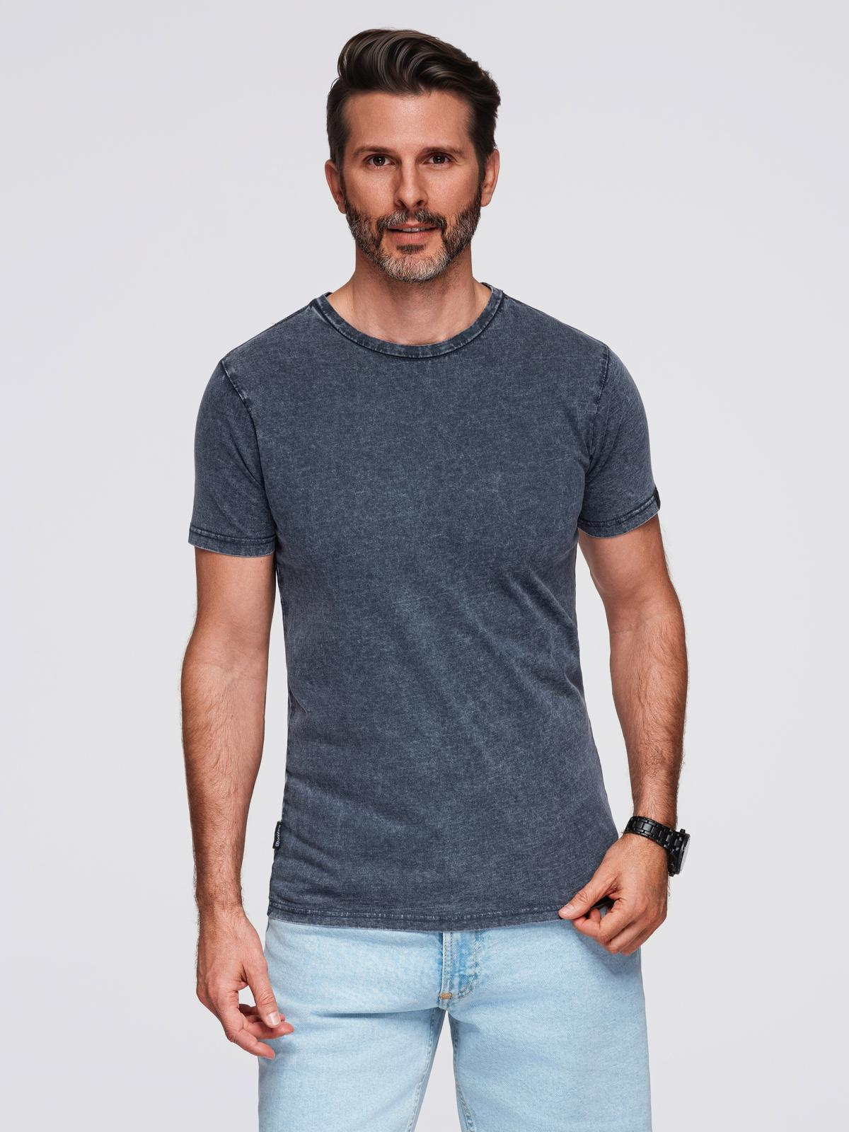 Ombre Men's t-shirt with wash effect - navy blue