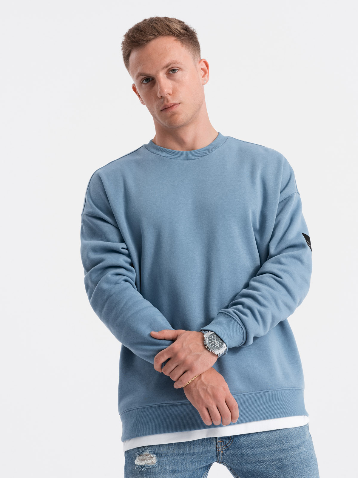 Levně Ombre Men's hoodless sweatshirt - blue