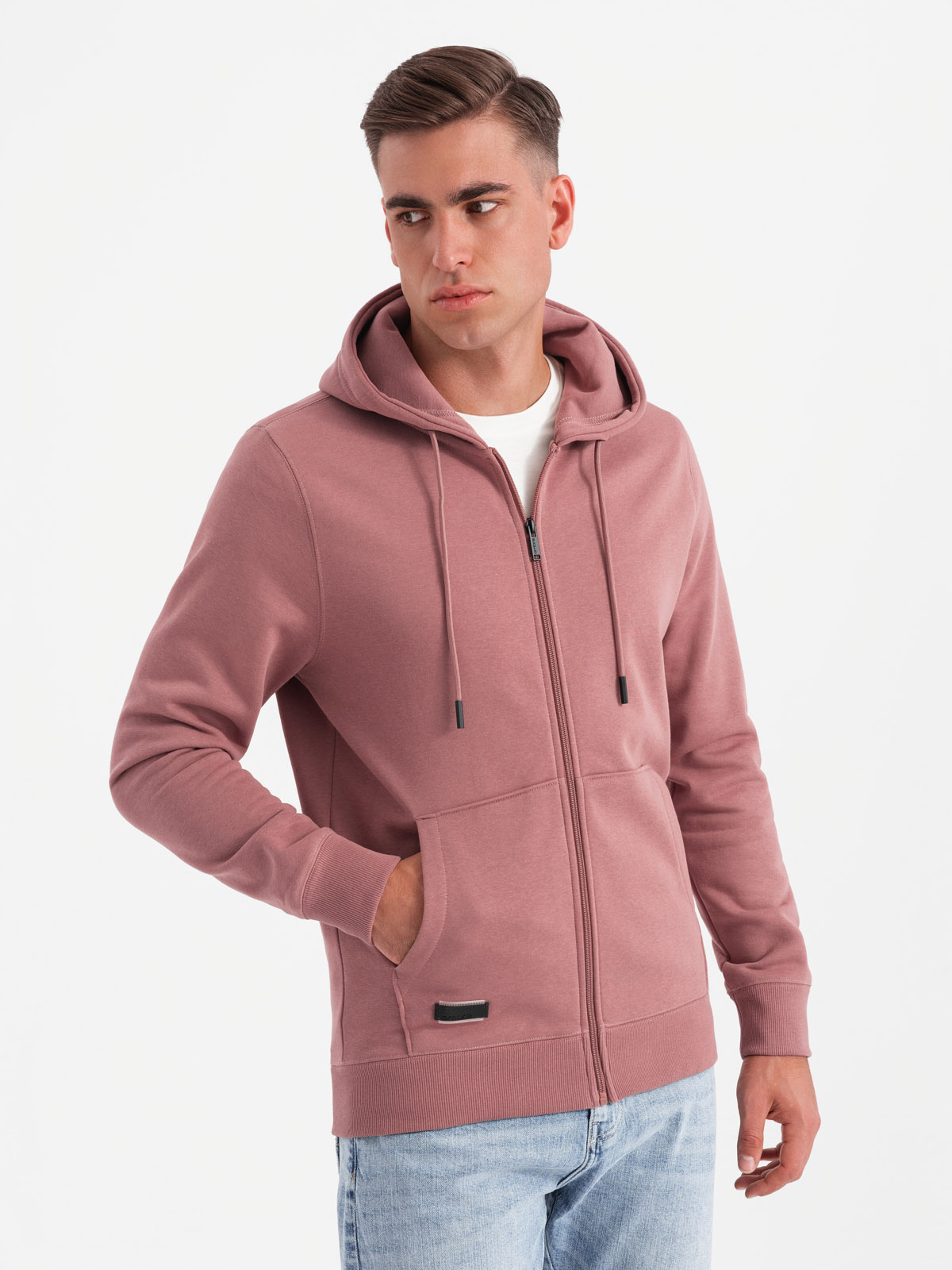 Ombre BASIC Men's Unbuttoned Cotton Sweatshirt - Dark Pink